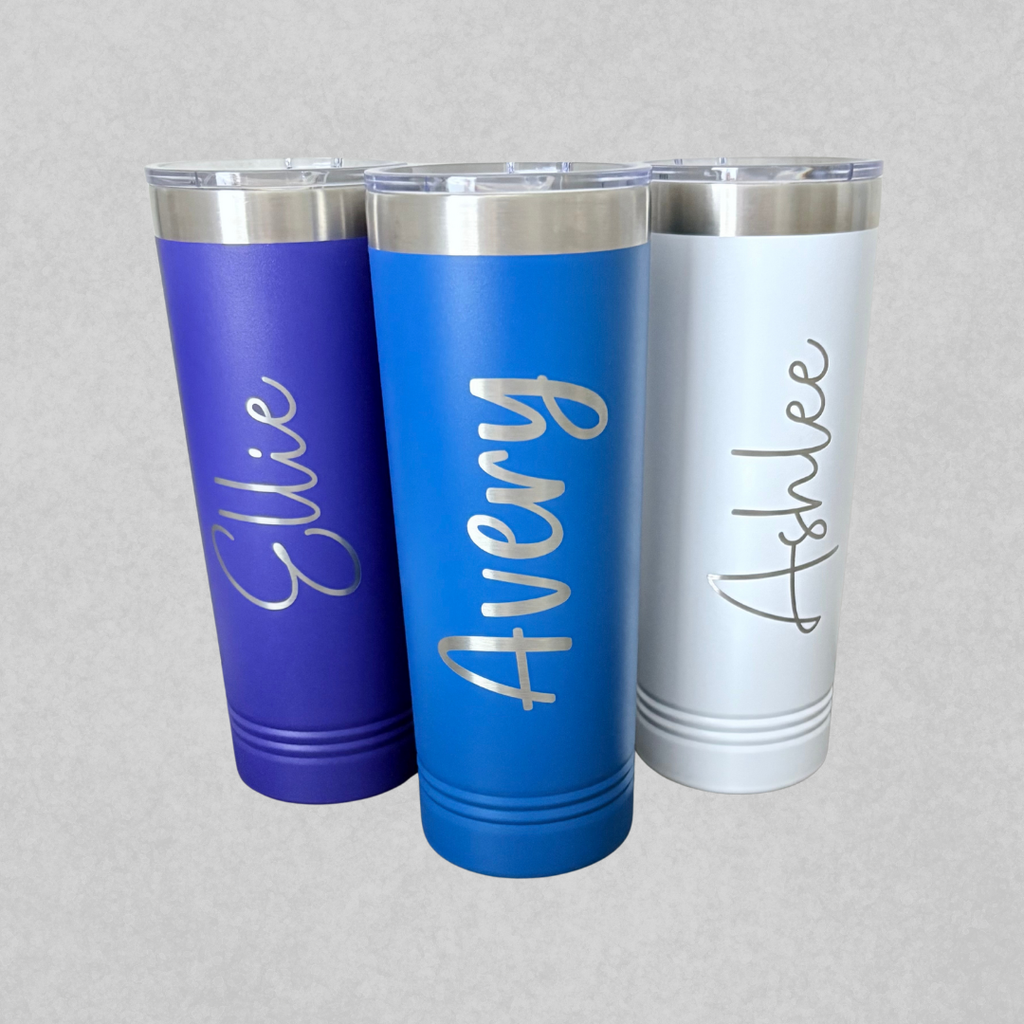 Locally engraved tumbler used in gift baskets for realtors by SD Gift Co in Indiana.