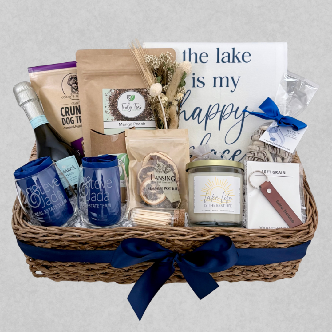 Custom Lake House closing basket designed by SD Gift Co.