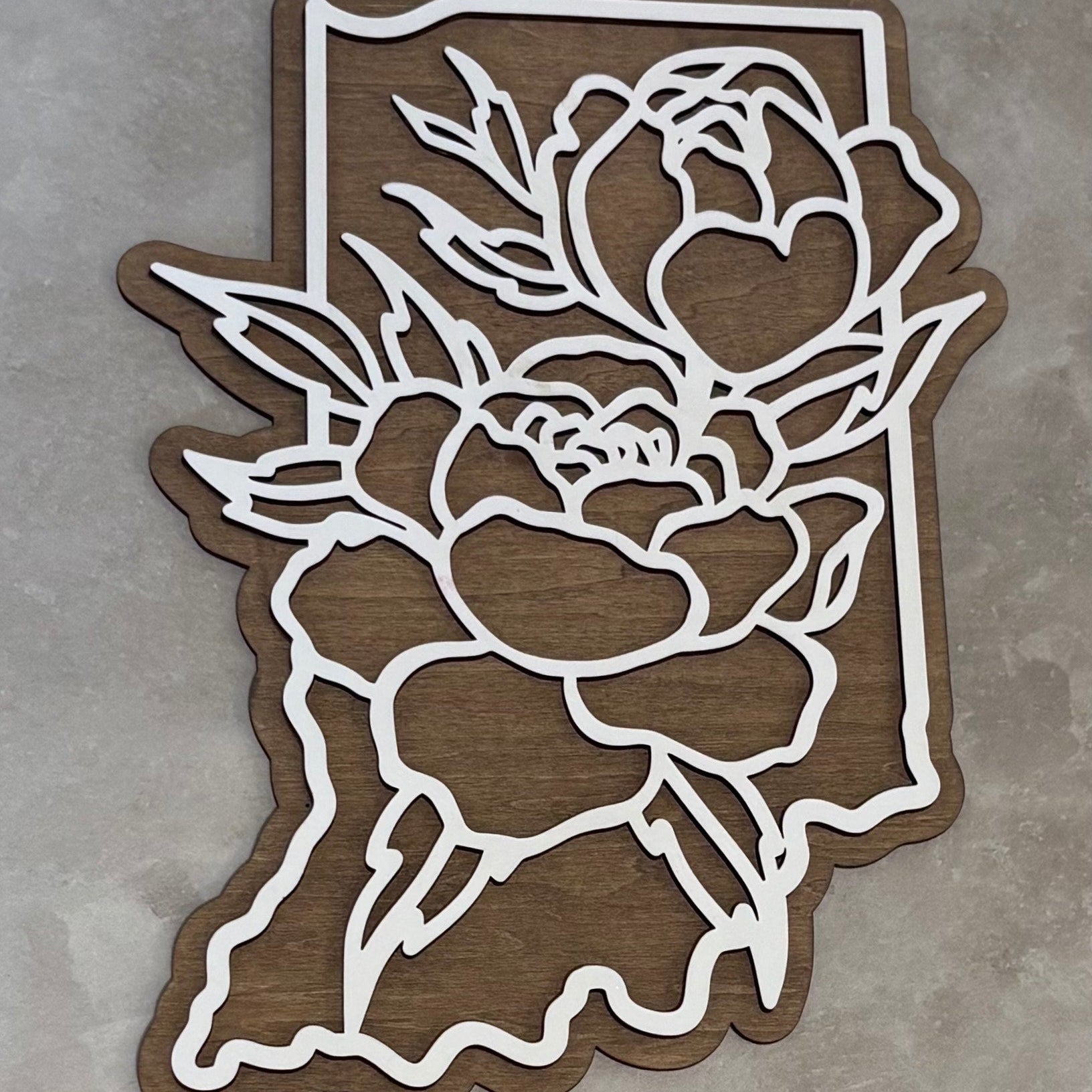 Hand crafted Indiana wooden sign made for SD Gift Co in Fortville, IN