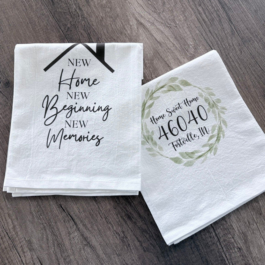 Custom New Home towels used in realtor closing baskets by SD Gift Co in Indiana.