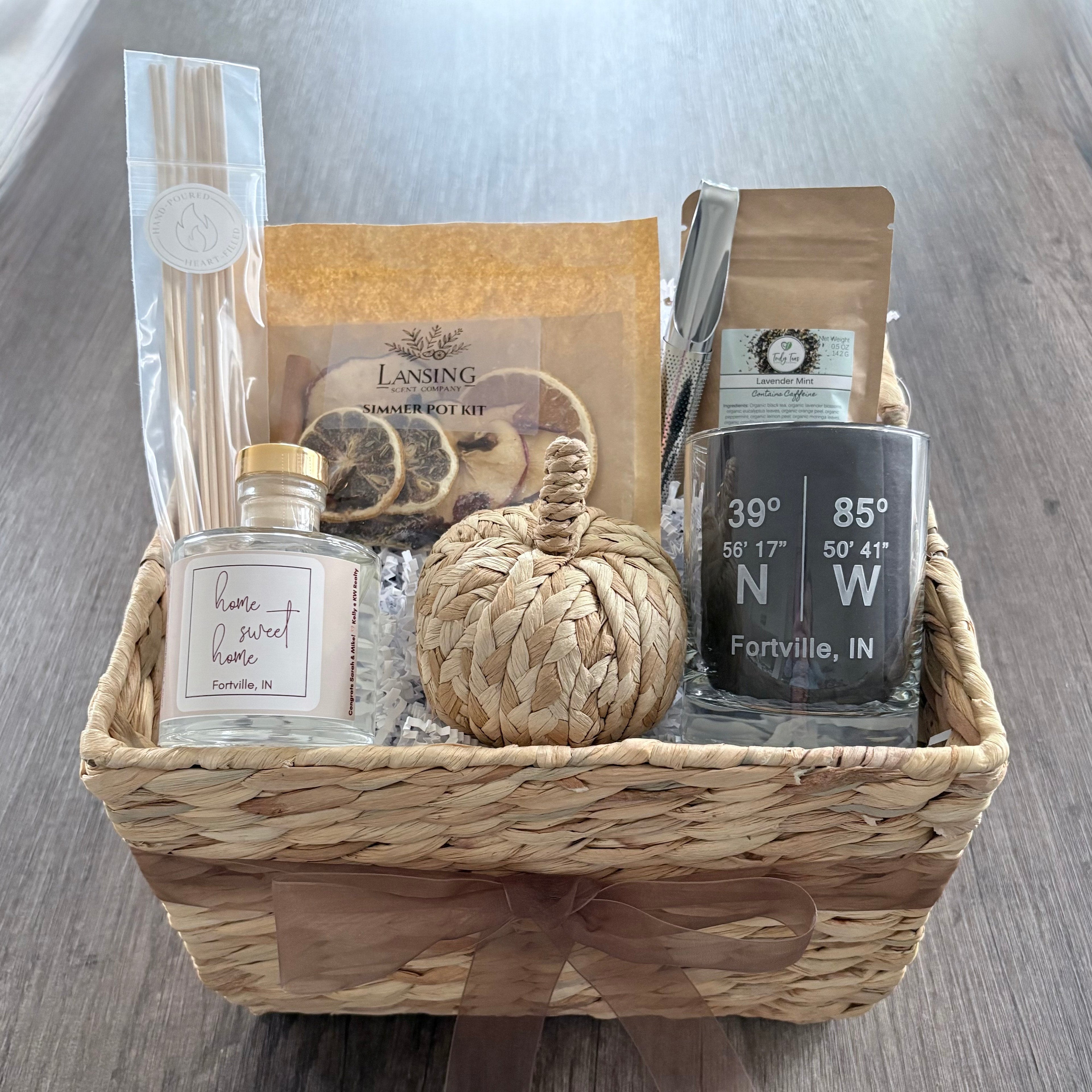 Closing gift basket with personalized products, designed by SD Gift Co in Fortville, IN.