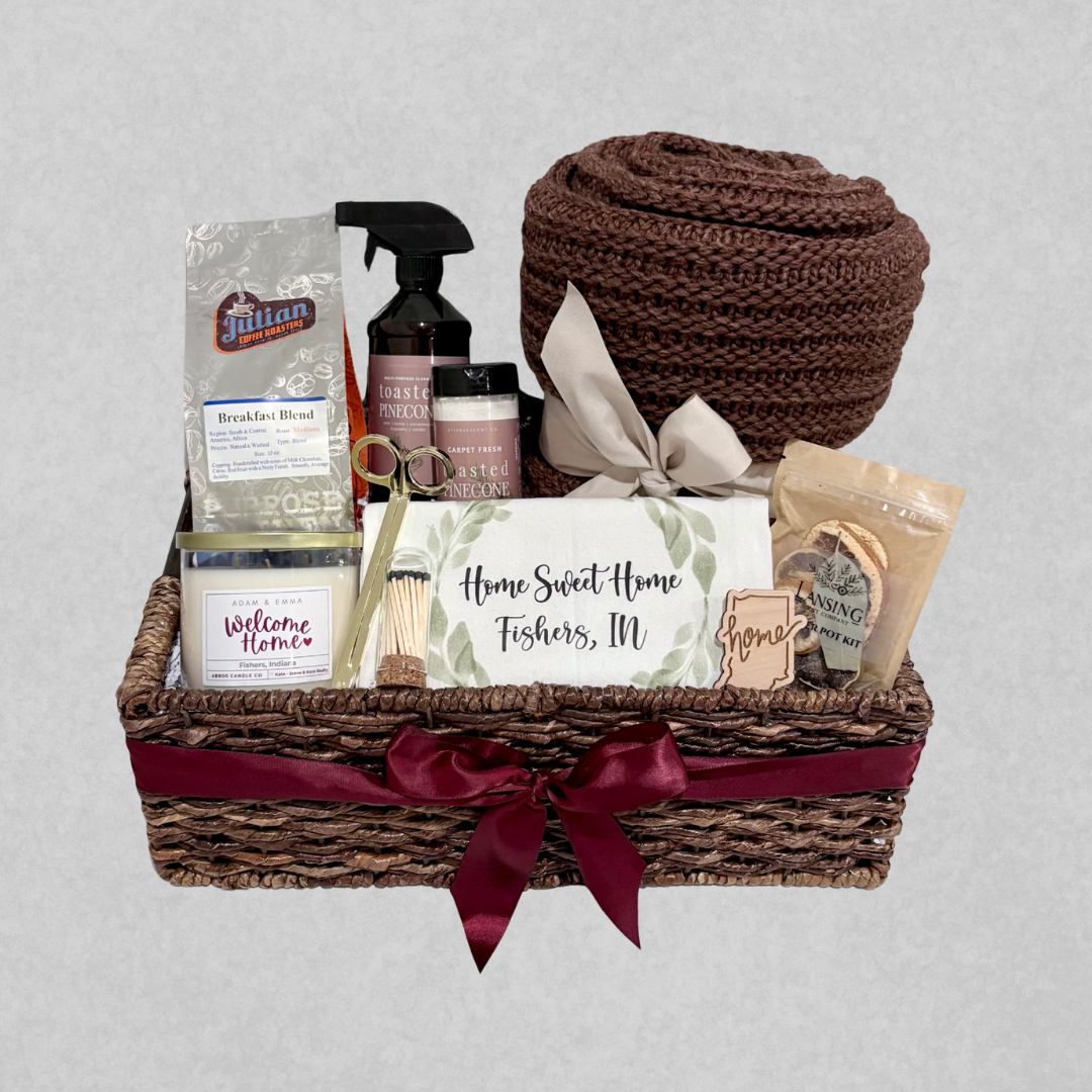 Closing gift basket with local Indiana goods created by SD Gift Co.