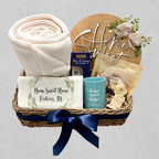The Standard closing gift basket by SD Gift Co for Indiana realtors, including items like personalized tea towels, mugs, candles and decor.