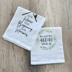 New Home tea towels personalized for closing baskets by SD Gift Co in Indiana.