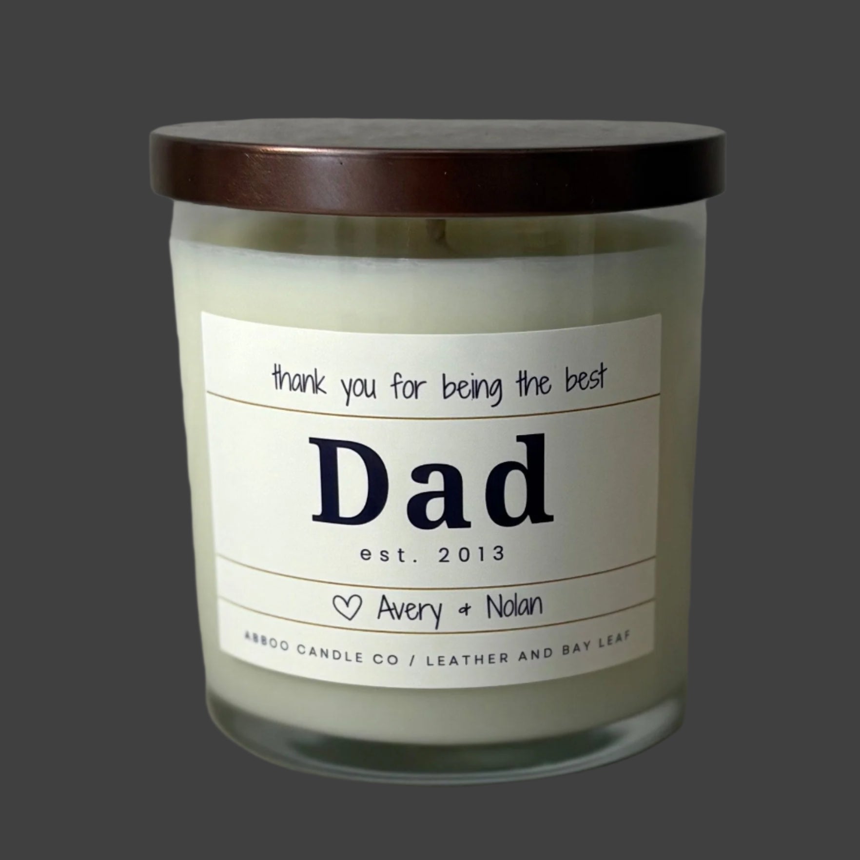 Candle with personalized label